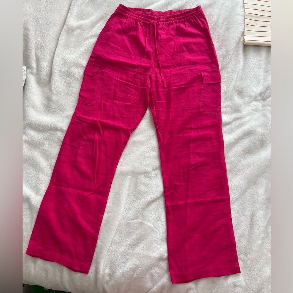 Love Tree Linen Pink Cargo Pants